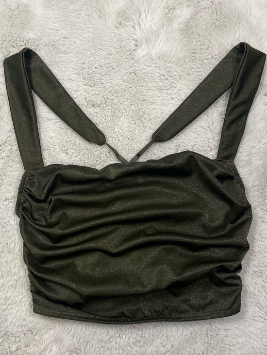 Urban Outfitters Tops - Urban Outfitters Olive Green Shirred Crop Top with Padded Straps